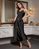 Lace Patchwork Satin Long Nightdress